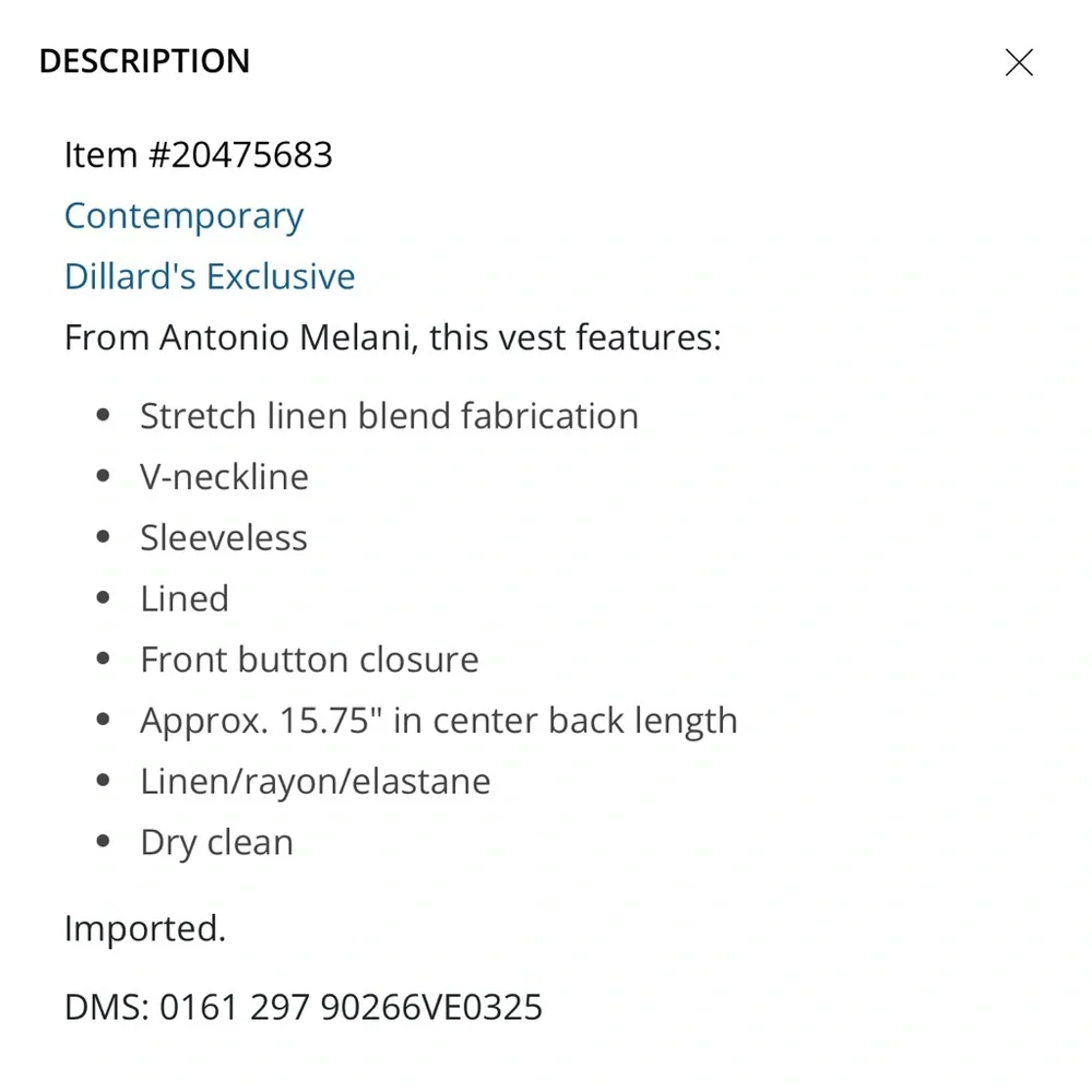 Antonio Melani linen blend vest size 4 - Picture 6 of 6